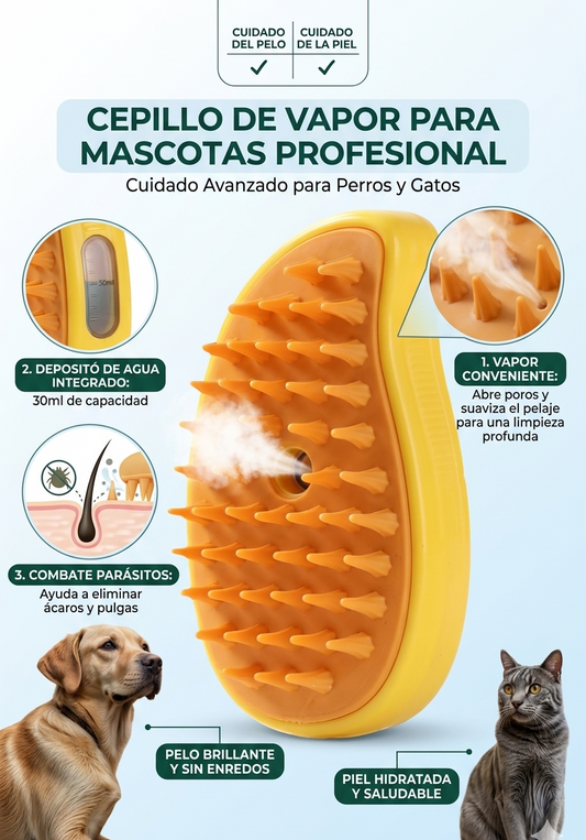 Cepillo de Vapor para Mascotas 3 en 1 UNO. Steam Pro 😺🐶